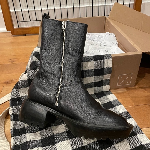 Either/Or Black Leather Camp Boots NWB size 38 - Picture 9 of 15